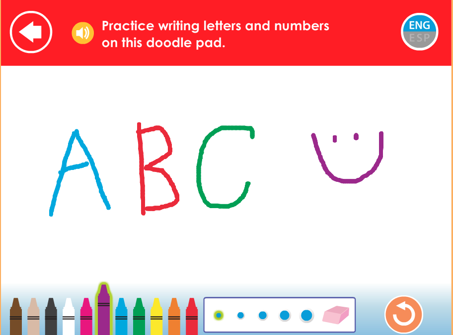 Footsteps2Brilliance includes a fun scratchpad where children can practice writing letters and numbers.